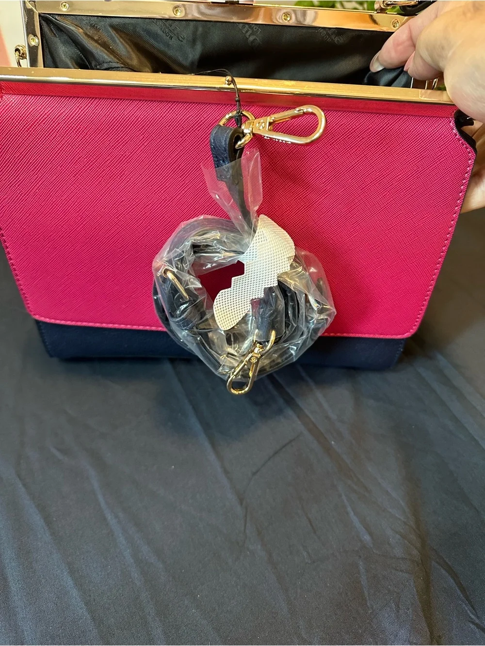 Dune London Pink and Navy Colorblock Top Handle Satchel